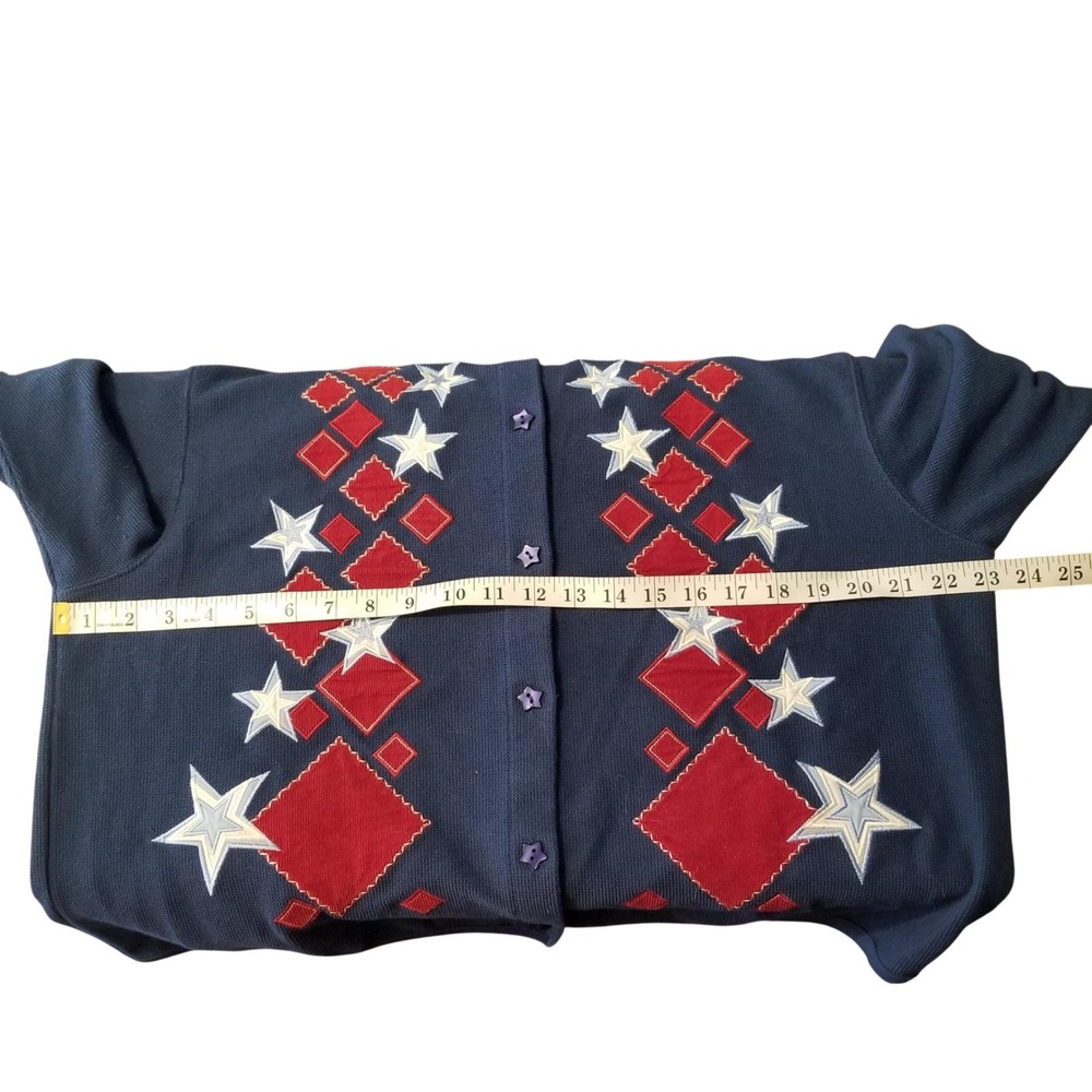 Christopher & Banks Womens XL Navy Blue Patriotic Star Diamond Cardigan Teacher - Picture 4 of 12